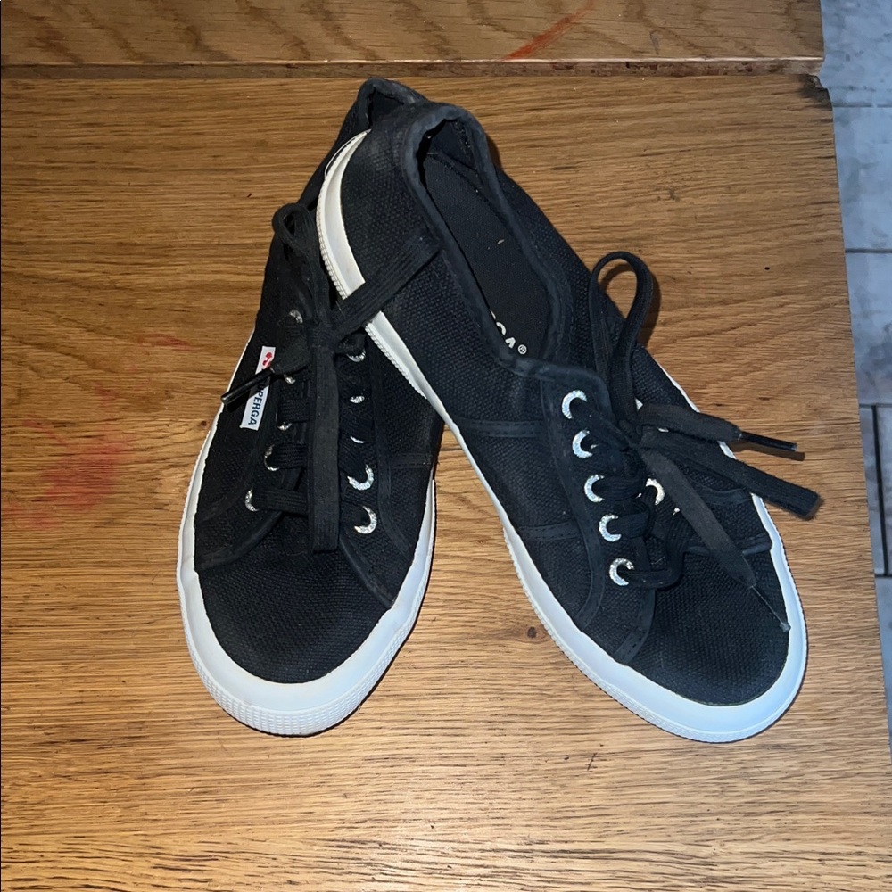 Superga Black Canvas Sneakers with White Trim